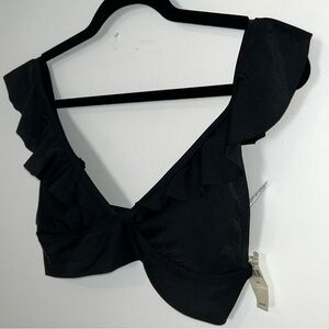 Black Ruffle Trim Bikini Top
